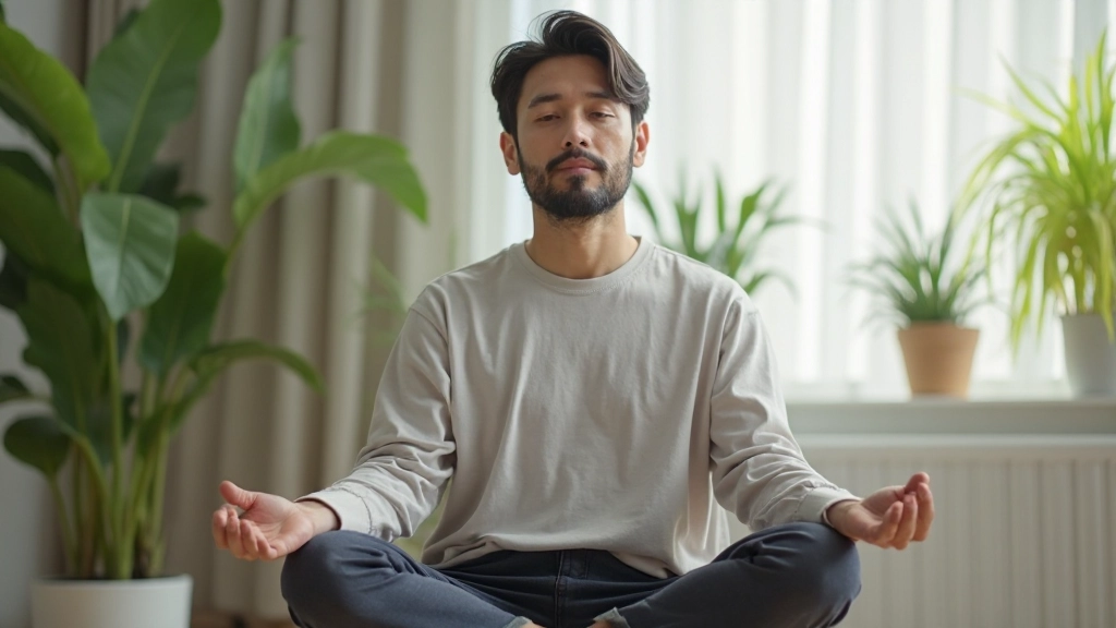 静かな部屋で瞑想を実践する人