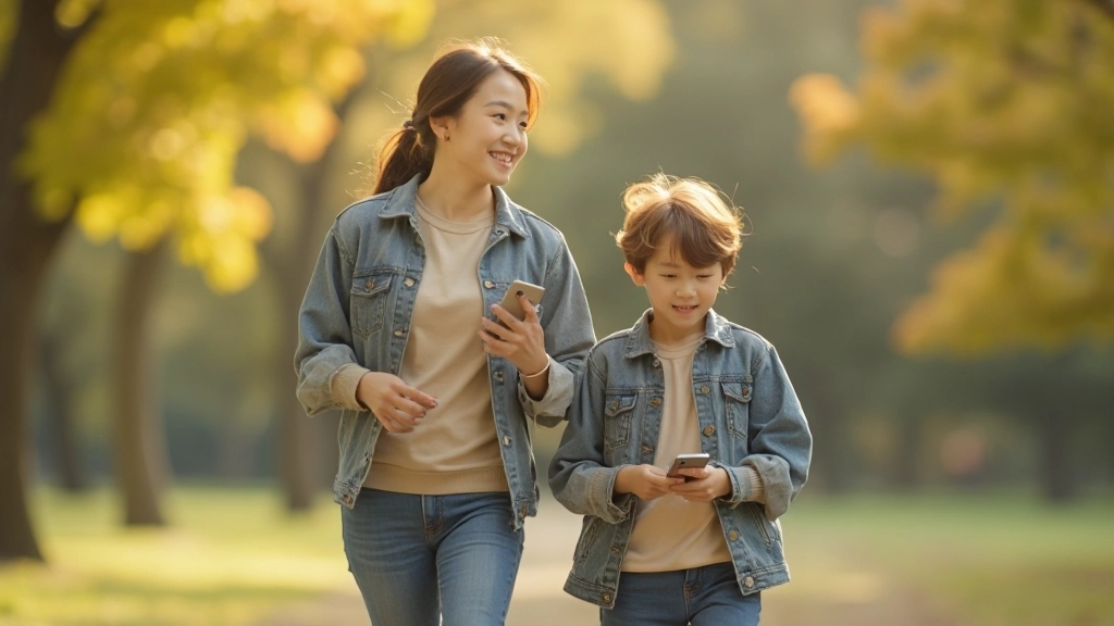 公園のベンチで子どもと手を繋ぎながら歩く親の背中